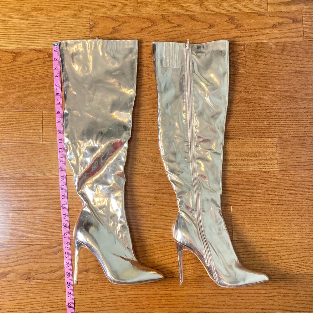 8 Olivia 4 " Gold Thigh High Boots Vinyl High Heel Pole Dancer Metallic Stiletto